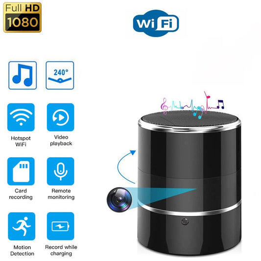 1080P WIFI Hidden Spy Camera Bluetooth Speaker with 180° Rotating Lens and Motion Detection